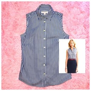 BANANA REPUBLIC SLEEVELESS BUTTON DOWN SHIRT, SIZE 2R White Navy Stripes